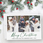 Moderne Kalligraphie Grüner Farbton Pen Weihnachte Feiertagskarte<br><div class="desc">Moderne Minimalistische Elegance Calligrafy Tinte Handgeschriebenes Skript Weihnachten 3 Foto Weihnachtskarte - Grüne Schrift</div>