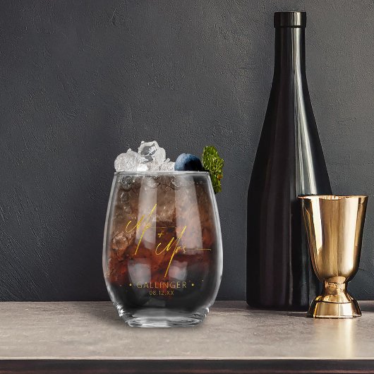 Moderne Kalligraphie Herr & Frau Gold ID1025 Weinglas Ohne Stiel