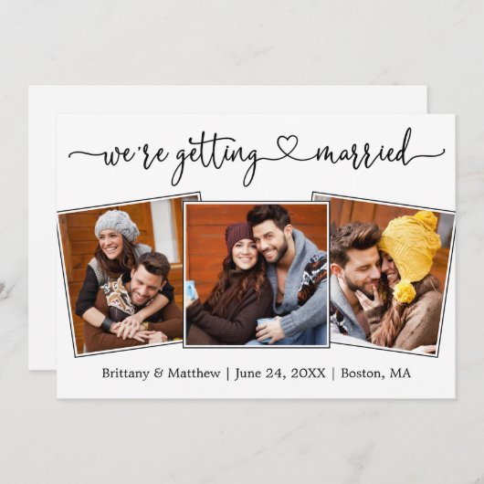 Moderne Kalligraphie Herz 3 Foto Erlangung der Ver Save The Date (Vorne/Hinten)