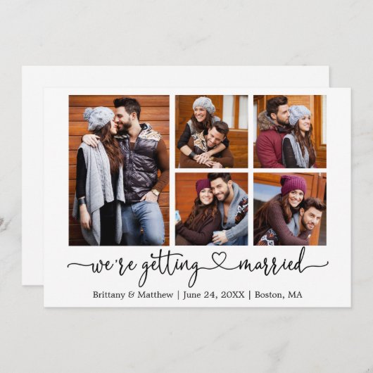 Moderne Kalligraphie Herz 5 Fotos Verheiratung Save The Date (Vorne/Hinten)