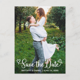 Moderne Kalligraphie Herz Save the Date Foto Postkarte