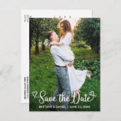 Moderne Kalligraphie Herz Save the Date Foto Postkarte (Vorne/Hinten)