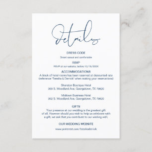 Moderne Kalligraphie, Hochzeitdetails, Information Begleitkarte