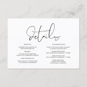 Moderne Kalligraphie, Hochzeitdetails, Information Begleitkarte