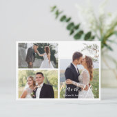 Moderne Kalligraphie Hochzeitskollage mit Foto Dankeskarte (Stehend Vorderseite)