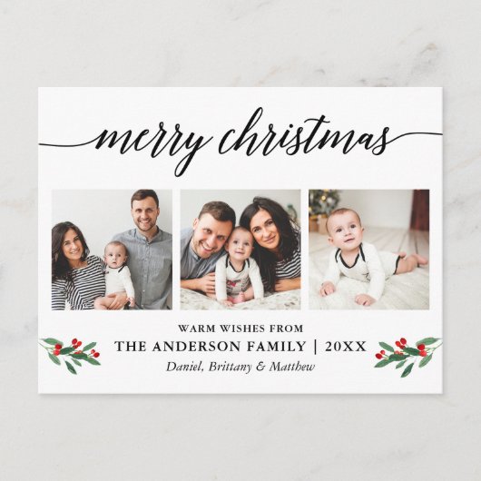 Moderne Kalligraphie Holly Christmas 3 Foto Postkarte (Vorderseite)