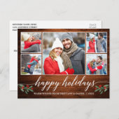 Moderne Kalligraphie Holz 5 Foto Happy Holidays Postkarte (Vorne/Hinten)