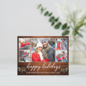 Moderne Kalligraphie Holz 5 Foto Happy Holidays Postkarte (Stehend Vorderseite)