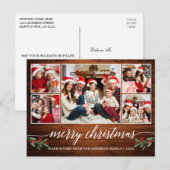 Moderne Kalligraphie Holz 5 Foto Weihnachten Postkarte (Vorne/Hinten)