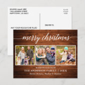 Moderne Kalligraphie Holz Frohe Weihnachten 3 Foto Postkarte (Vorne/Hinten)