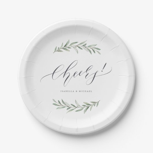 Moderne Kalligraphie jubelt rustikale Hochzeit Pappteller (Vorderseite)