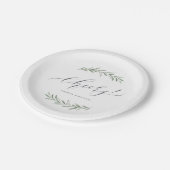 Moderne Kalligraphie jubelt rustikale Hochzeit Pappteller (Schrägansicht)