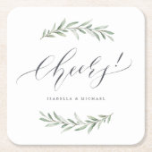 Moderne Kalligraphie jubelt rustikale Hochzeit Rechteckiger Pappuntersetzer (Vorderseite)