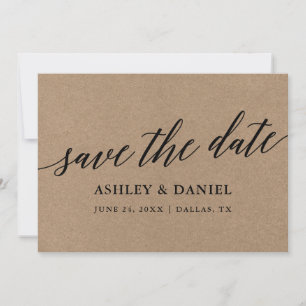 Moderne Kalligraphie Kraft Save the Date Card Dankeskarte