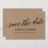 Moderne Kalligraphie Kraft Save the Date Card Dankeskarte (Vorne/Hinten)