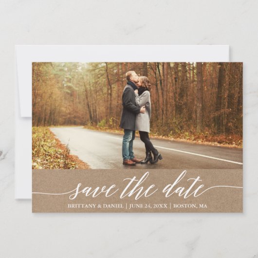 Moderne Kalligraphie Kraft Save the Date Card Dankeskarte (Vorderseite)