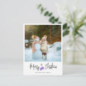Moderne Kalligraphie Lila Mittens Foto Feiertagspostkarte (Stehend Vorderseite)