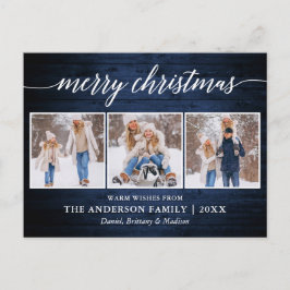 Moderne Kalligraphie Merry Christmas Wood 3 Foto Postkarte