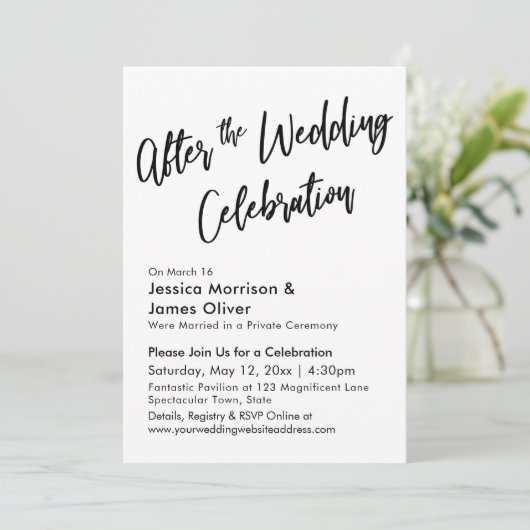 Moderne Kalligraphie nach der Hochzeitsfeier Einladung (Stehend Vorderseite)