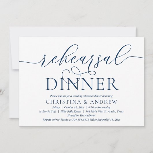 Moderne Kalligraphie, Navy Blue, Probe Dinner Einladung (Vorderseite)