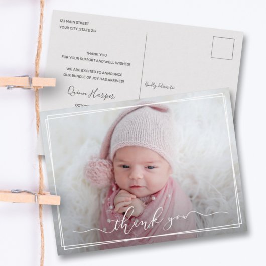 Moderne Kalligraphie New Baby Danke Foto Birth Postkarte