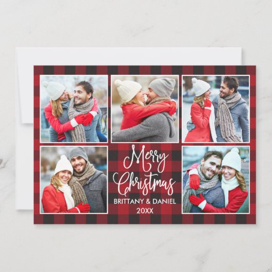 Moderne Kalligraphie Paar 5 Foto Weihnachten Karie (Vorderseite)