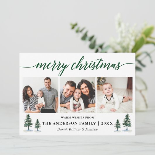 Moderne Kalligraphie Pines Weihnachten 3 Foto Grün (Stehend Vorderseite)