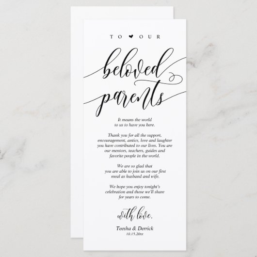 Moderne Kalligraphie, Place Setting Dankeschön Kar Programm (Vorne/Hinten)