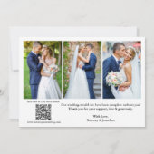 Moderne Kalligraphie QR Code 4 Foto Hochzeit Dankeskarte (Rückseite)