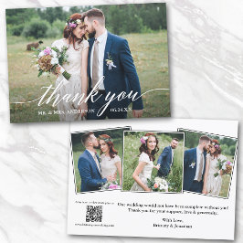 Moderne Kalligraphie QR Code 4 Fotos Hochzeit Dankeskarte