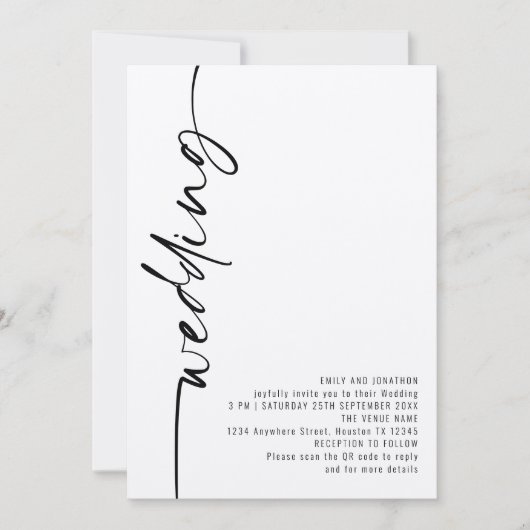 Moderne Kalligraphie QR Code Hochzeit Einladung (Vorderseite)