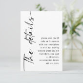 Moderne Kalligraphie QR Code Hochzeitdetails Begleitkarte (Stehend Vorderseite)