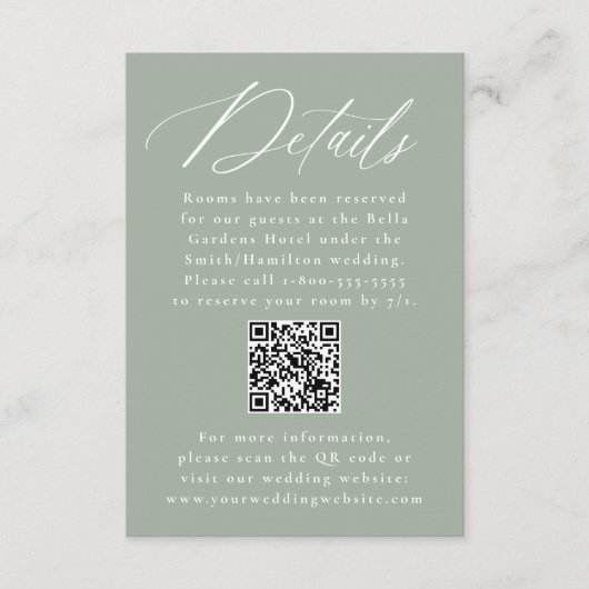 Moderne Kalligraphie QR Code Hochzeitsdetails Begleitkarte (Vorderseite)