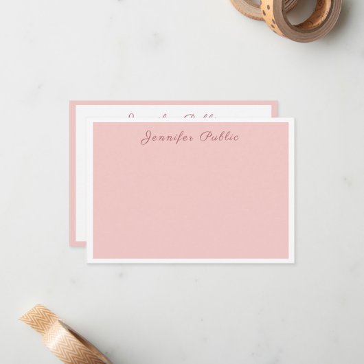 Moderne Kalligraphie Rosa Stilvorlage Mitteilungskarte (Vorderseite/Rückseite Beispiel)