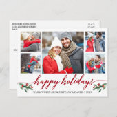 Moderne Kalligraphie Roter Happy Holidays 5 Foto Postkarte (Vorne/Hinten)
