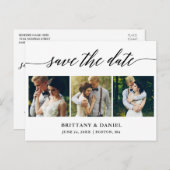Moderne Kalligraphie Save the Date 3 Foto Ankündigungspostkarte (Vorne/Hinten)