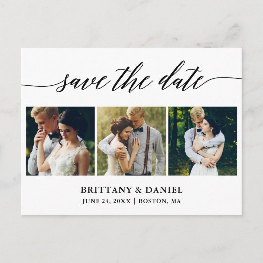 Moderne Kalligraphie Save the Date 3 Foto Ankündigungspostkarte (Vorderseite)