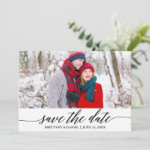 Moderne Kalligraphie Save the Date Fotokarte Dankeskarte (Stehend Vorderseite)