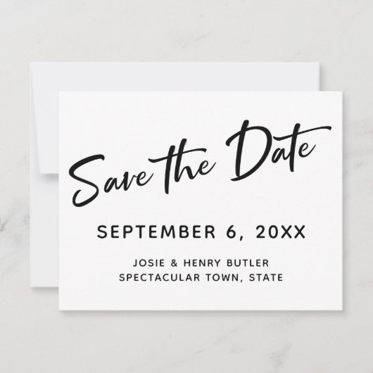 Moderne Kalligraphie Save the Date Gold gestreift (Vorderseite)