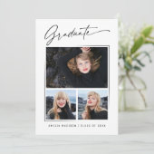 Moderne Kalligraphie-Schrift 3 Foto Graduate Ankündigung (Stehend Vorderseite)