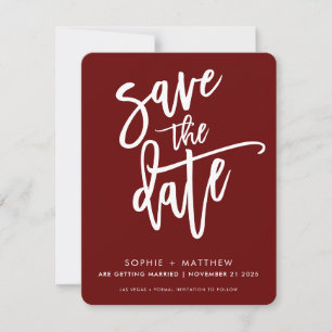 MODERNE Kalligraphie-Schrift, die Maroon-Rot schre Save The Date