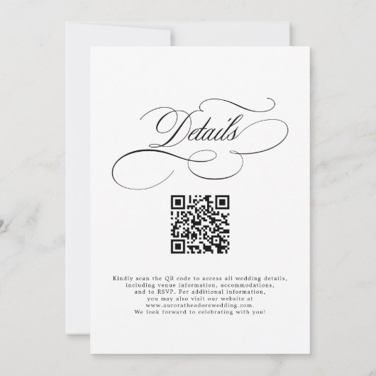 Moderne Kalligraphie Schwarz-weiß QR-Code Hochzeit Einladung (Rückseite)