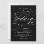 Moderne Kalligraphie Schwarz-weiß QR-Code Hochzeit Einladung (Vorderseite)
