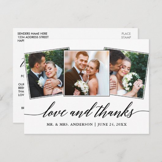 Moderne Kalligraphie Script 3 Foto Liebe und Danke Postkarte (Vorne/Hinten)