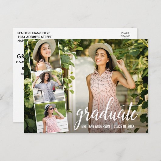 Moderne Kalligraphie Script 4 Foto Graduation Part Postkarte (Vorne/Hinten)