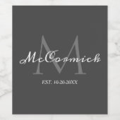 Moderne Kalligraphie Script Grauer weißer Monogram Weinetikett (Einzelnes Label)