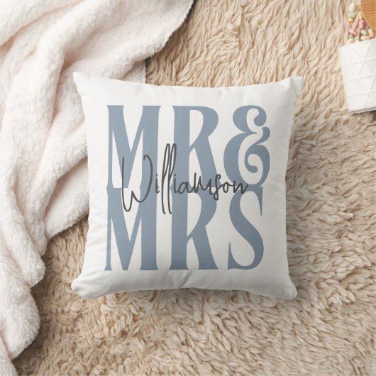 Moderne Kalligraphie Script Mr. Wedding Blue Kissen (Decke)