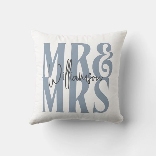 Moderne Kalligraphie Script Mr. Wedding Blue Kissen (Rückseite)