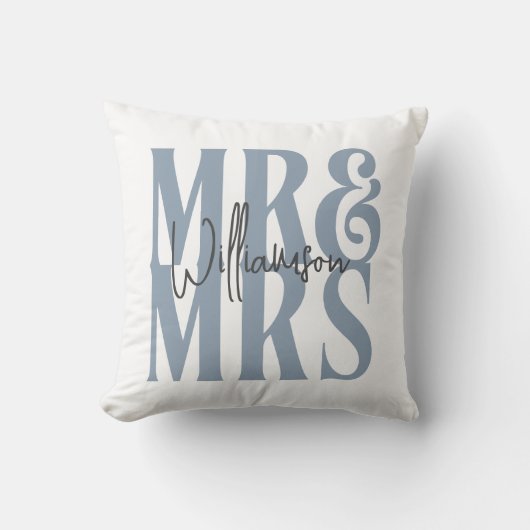 Moderne Kalligraphie Script Mr. Wedding Blue Kissen (Vorderseite)
