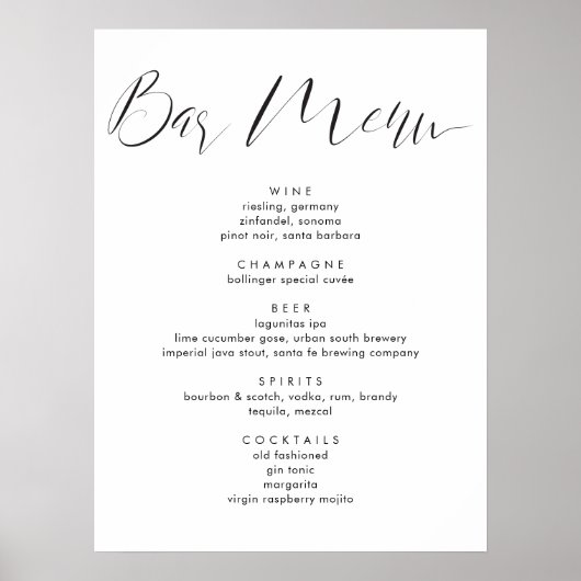 Moderne Kalligraphie Script Wedding Drinks Bar Men Poster (Vorne)